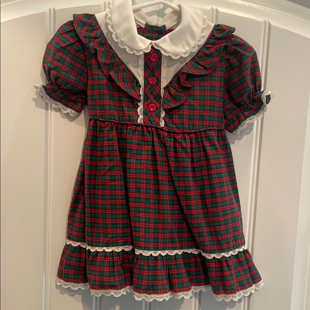 Plaid Ruffle Dress with White Collar